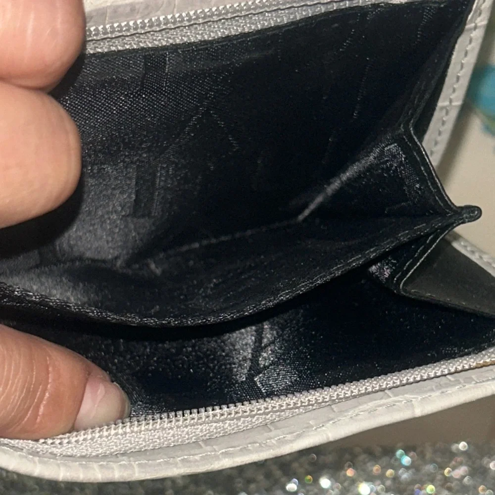 FURLA Light Gray Croc-Embossed Wallet With Dust Bag NWT